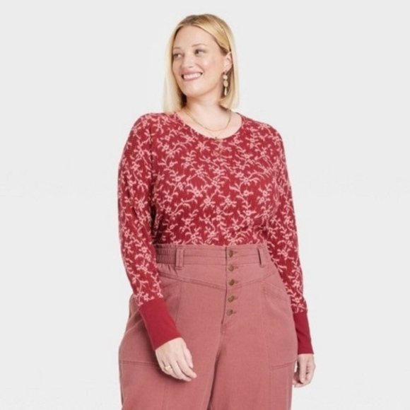 Knox Rose Women's Long Sleeve Thermal Top Red Floral Size XXL - Picture 1 of 1